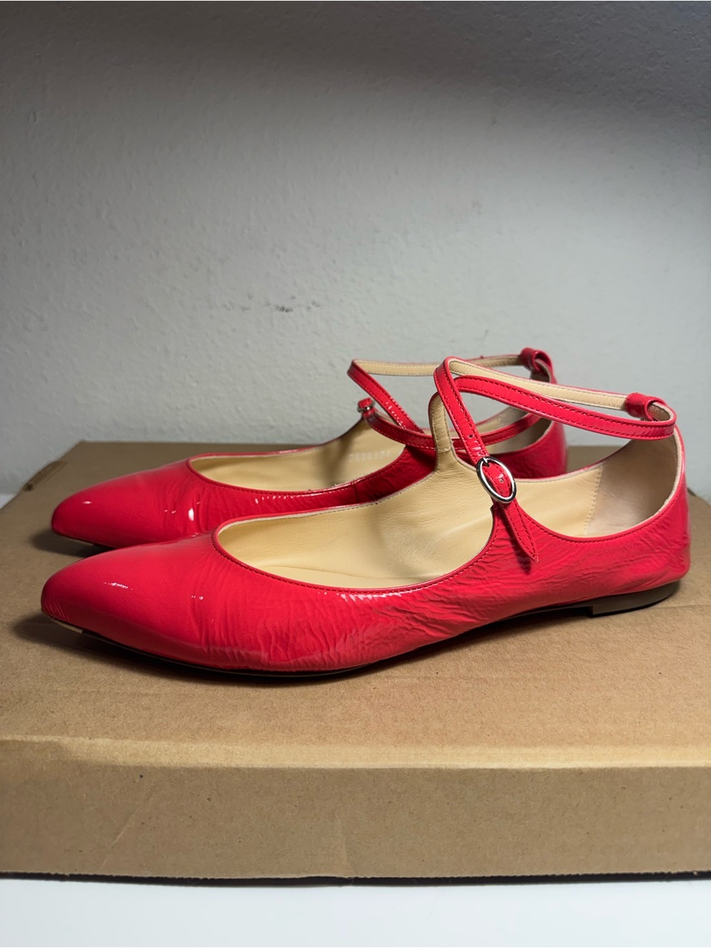 Agl pink Patent Pointed-Toe ballet flat Mary Jane sz41